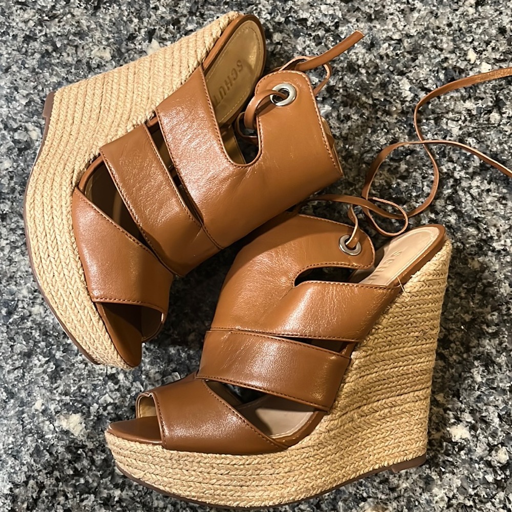 Schutz. Brown, soft, leather espadrilles. Only worn a few times